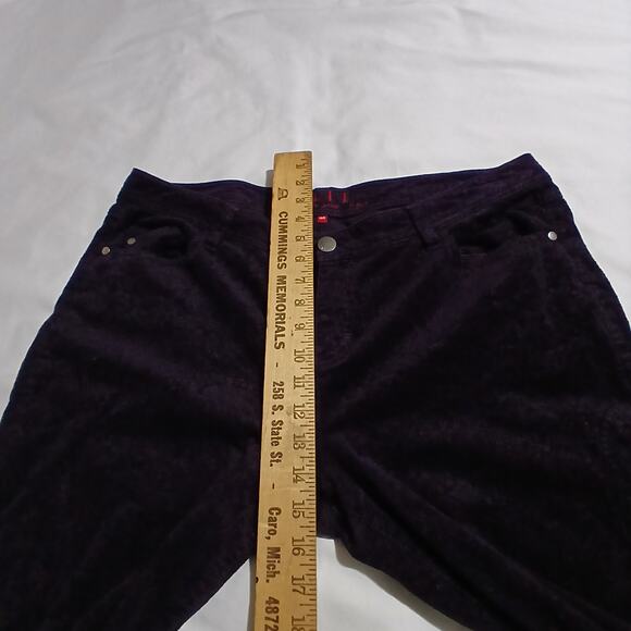 Elle Women's 16R Deep Purple (almost black) Paisley Printed Corduroy Pants - Picture 13 of 15